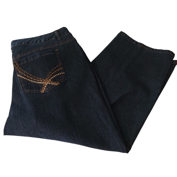 JMS‎ Just My Size Denim Capris Embroidered Pockets Dark Blue Stretch Womens 16 - Picture 1 of 9
